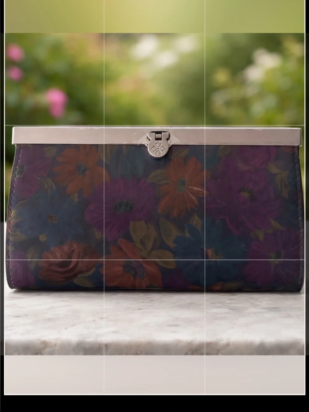 Patricia Nash Floral Peruvian Paint Frame Cauchy RFID Leath Clutch Wallet Black
